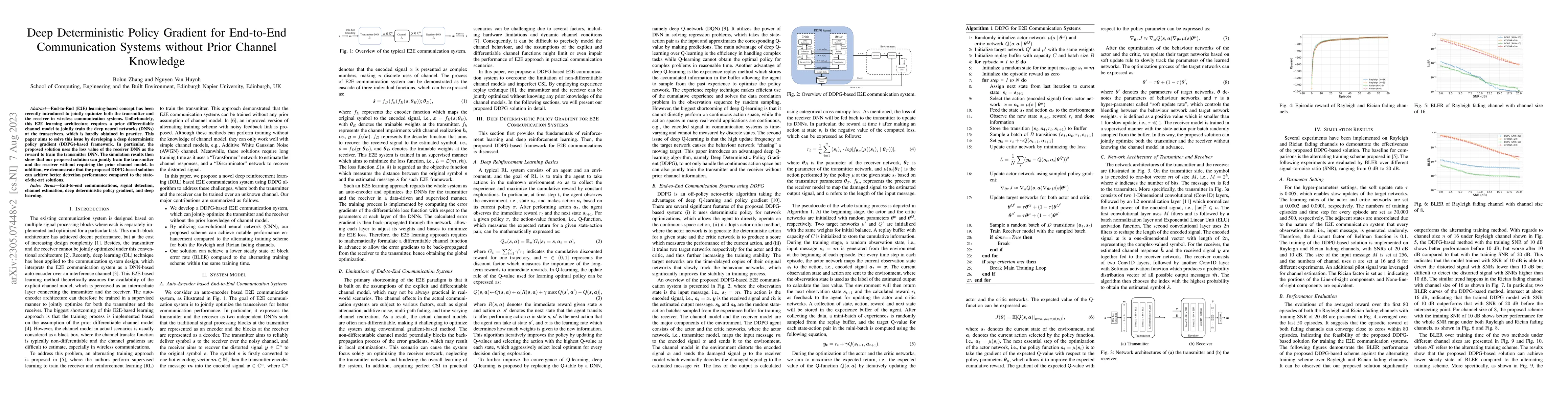 Thumbnail for Deep Deterministic Policy Gradient for End-to-End Communication Systems
  without Prior Channel Knowledge