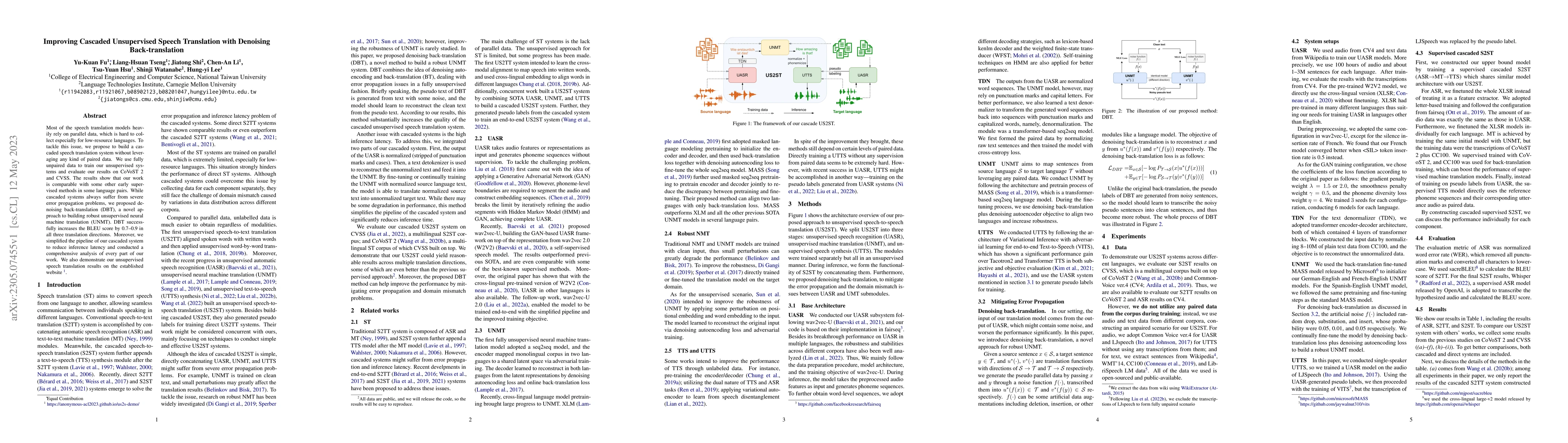 Thumbnail for Improving Cascaded Unsupervised Speech Translation with Denoising
  Back-translation