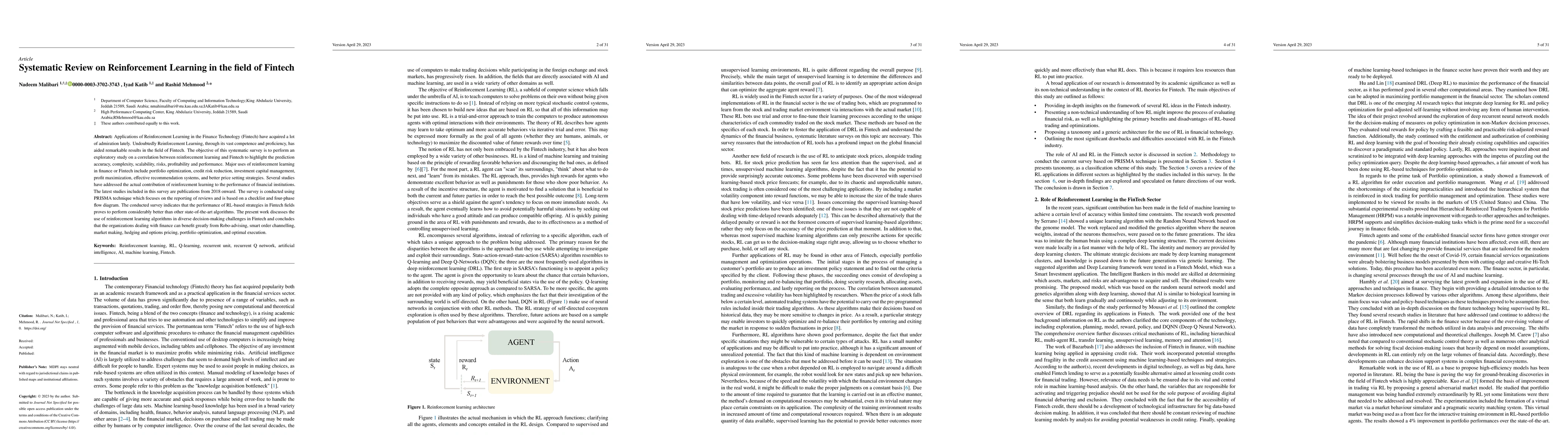 Thumbnail for Systematic Review on Reinforcement Learning in the Field of Fintech