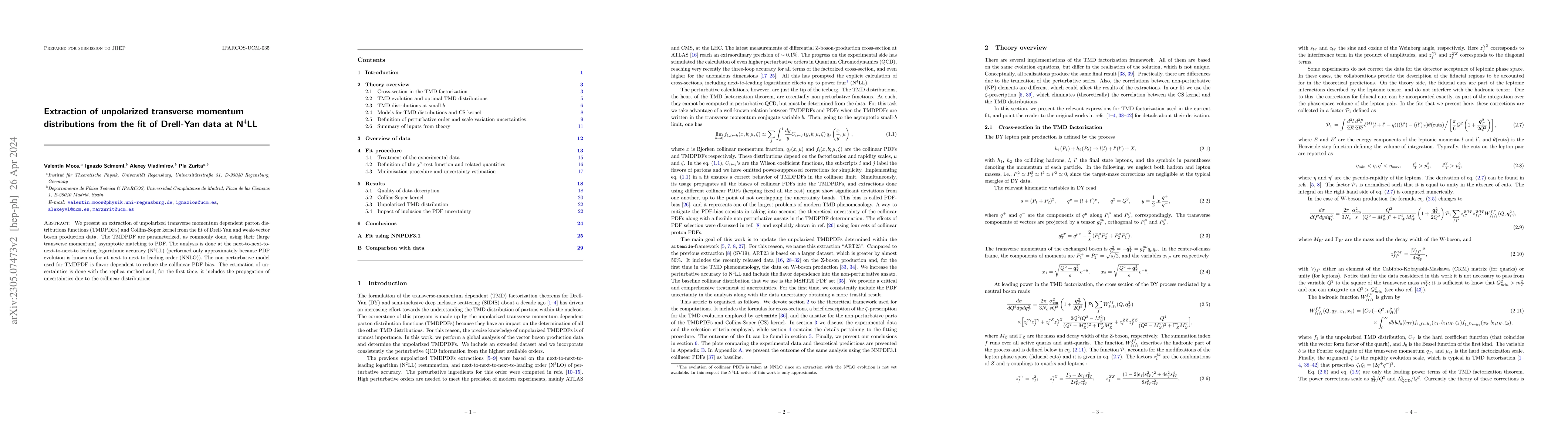 Thumbnail for Extraction of unpolarized transverse momentum distributions from fit of
  Drell-Yan data at N$^4$LL