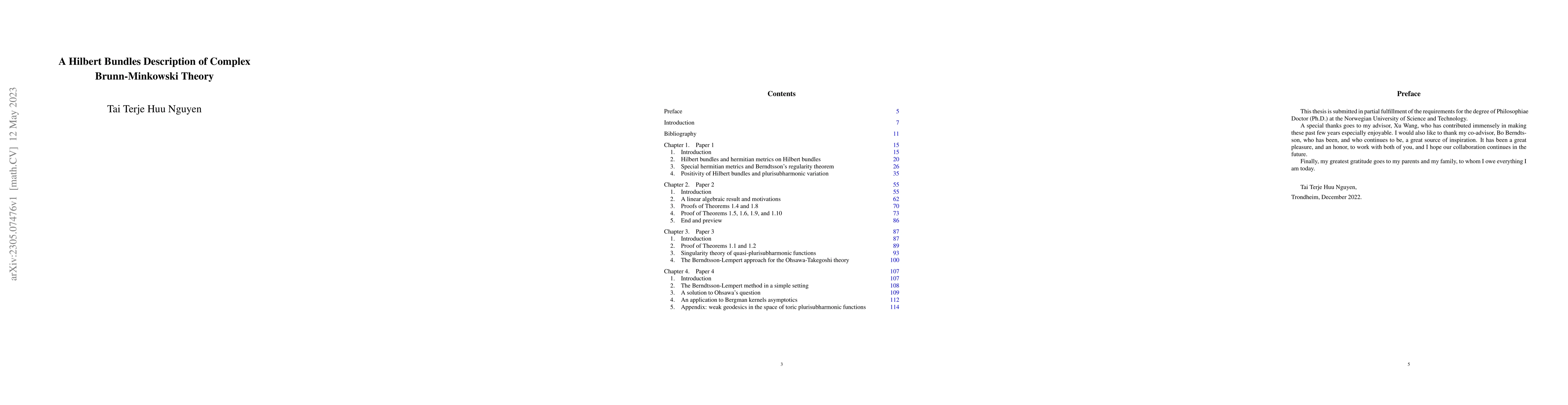 Thumbnail for A Hilbert Bundles Description of Complex Brunn-Minkowski Theory