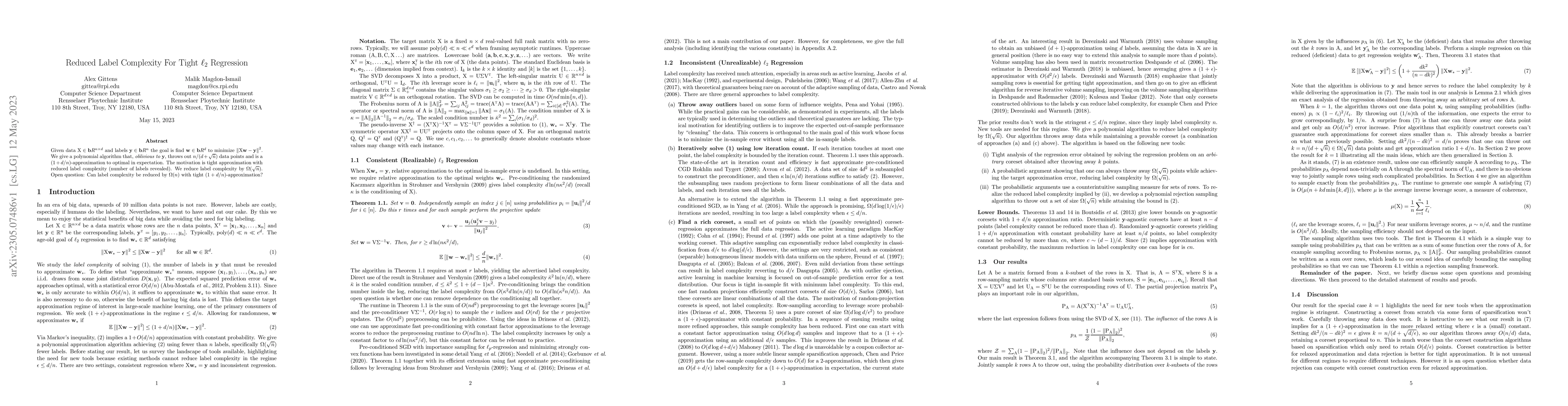Thumbnail for Reduced Label Complexity For Tight $\ell_2$ Regression