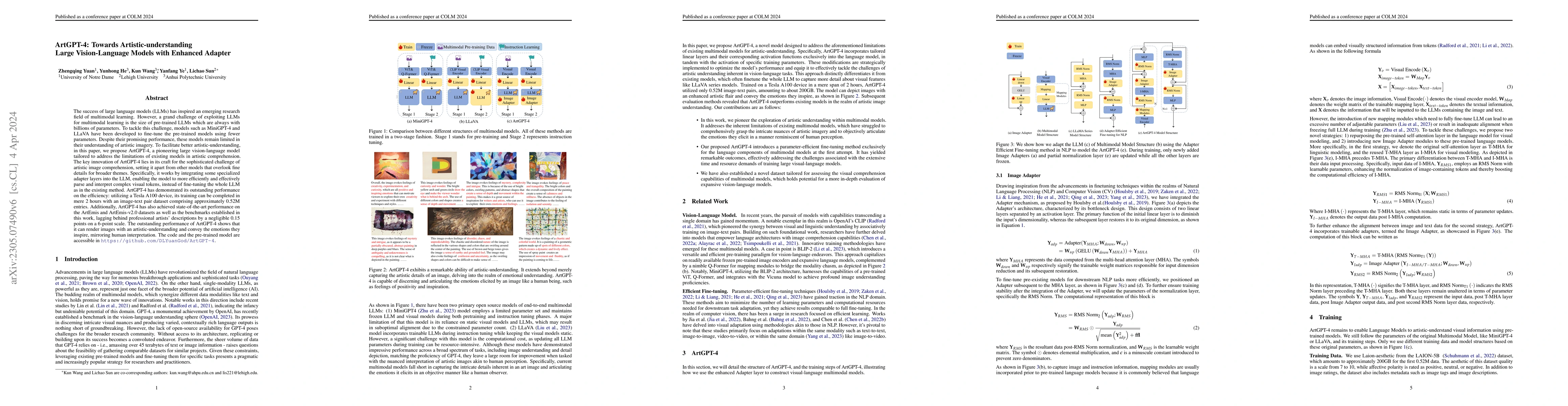 Thumbnail for ArtGPT-4: Towards Artistic-understanding Large Vision-Language Models
  with Enhanced Adapter