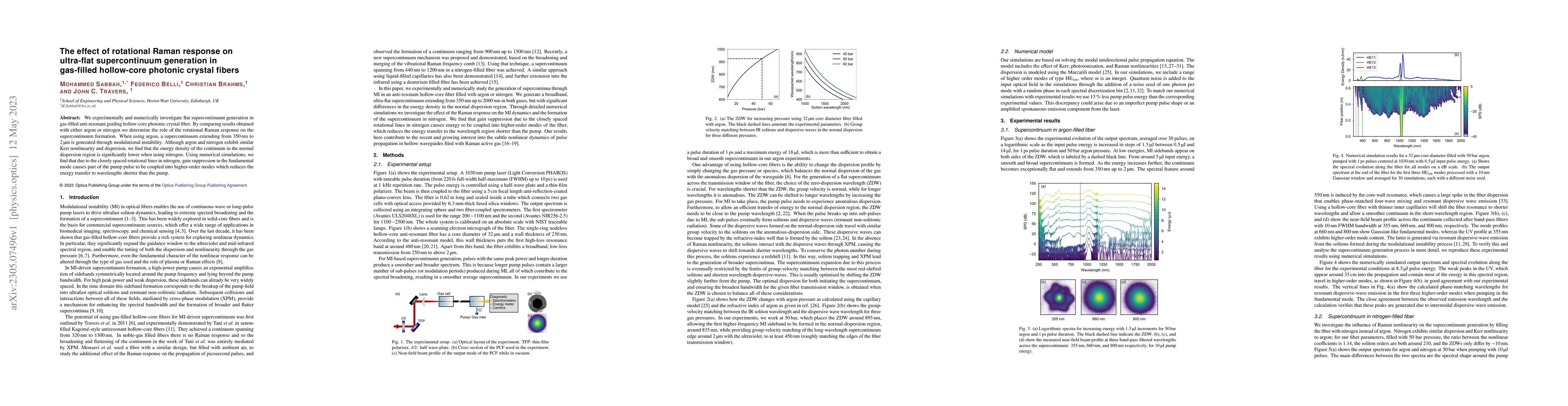 Thumbnail for The effect of rotational Raman response on ultra-flat supercontinuum
  generation in gas-filled hollow-core photonic crystal fibers