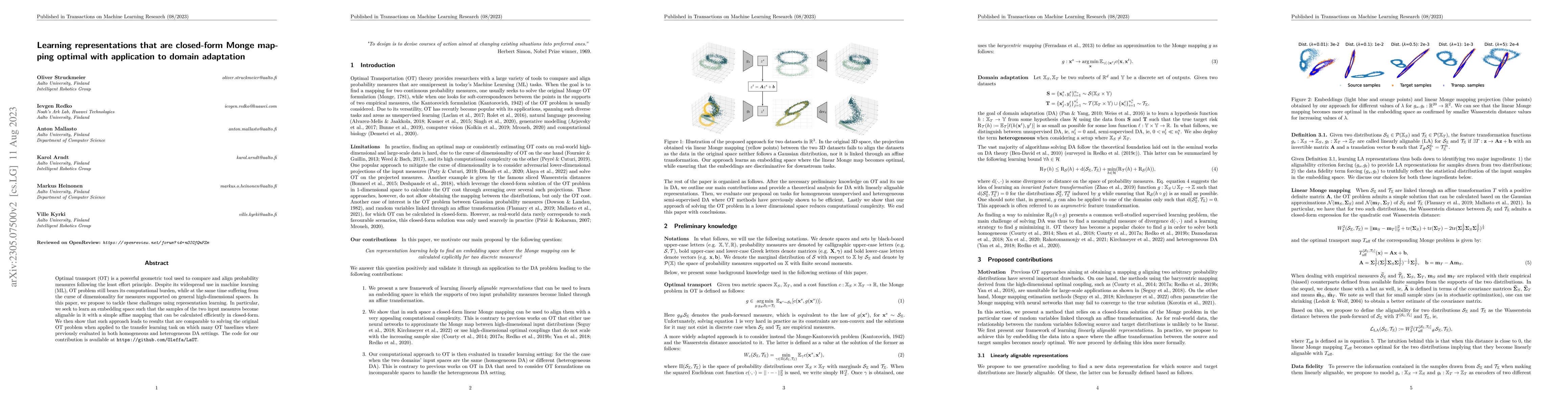 Thumbnail for Learning representations that are closed-form Monge mapping optimal with
  application to domain adaptation