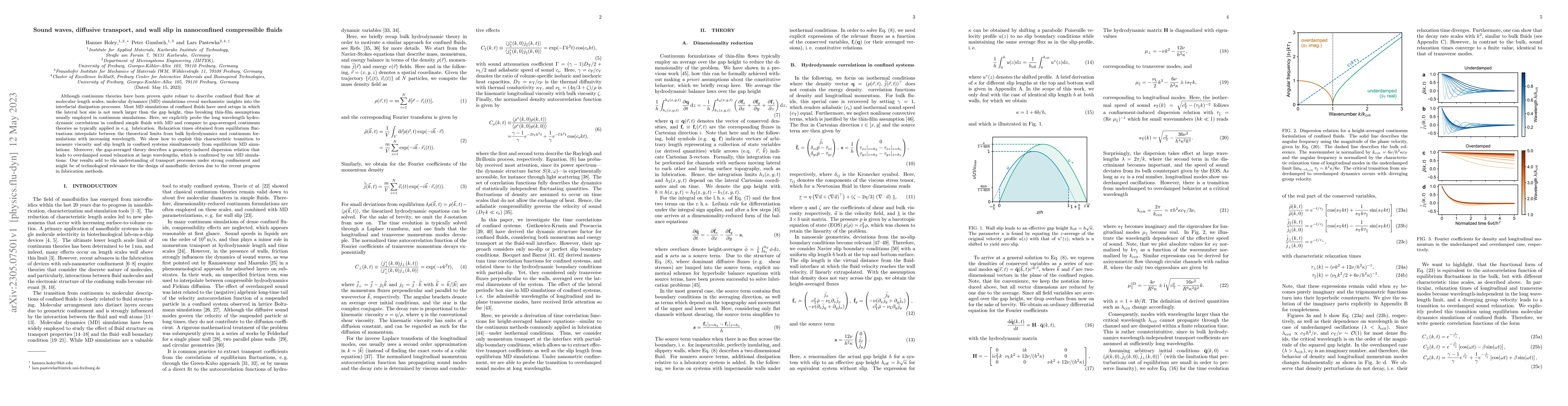 Thumbnail for Sound waves, diffusive transport, and wall slip in nanoconfined
  compressible fluids