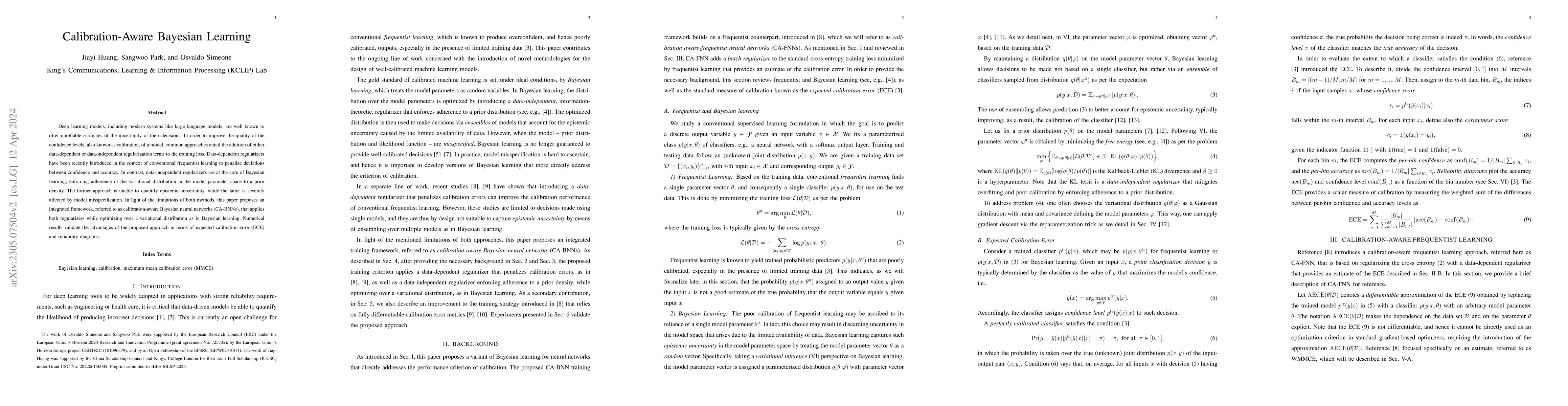Thumbnail for Calibration-Aware Bayesian Learning