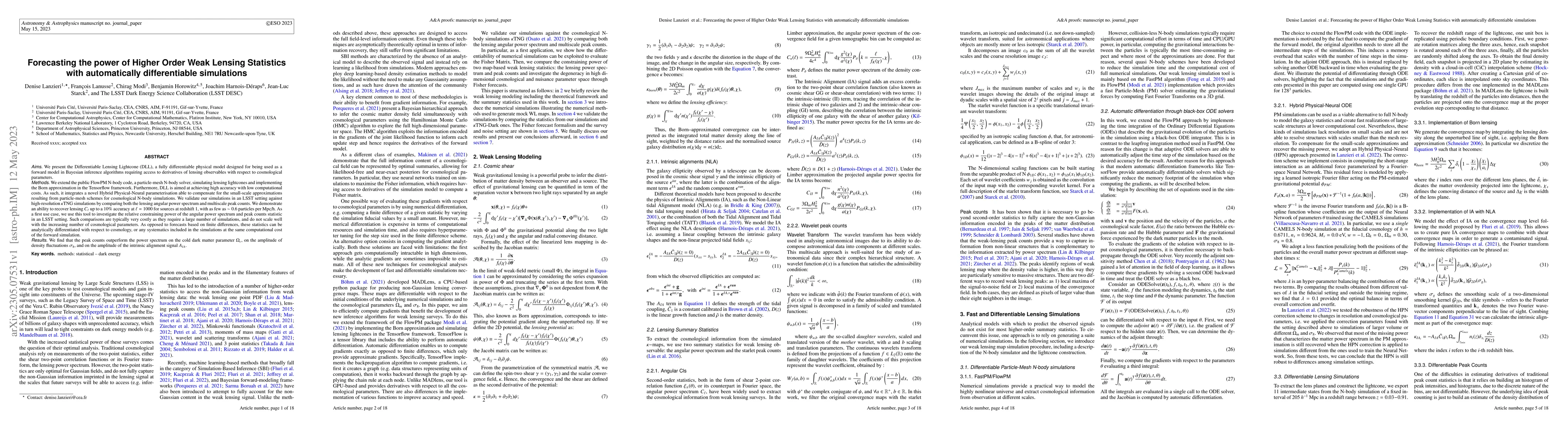 Thumbnail for Forecasting the power of Higher Order Weak Lensing Statistics with
  automatically differentiable simulations