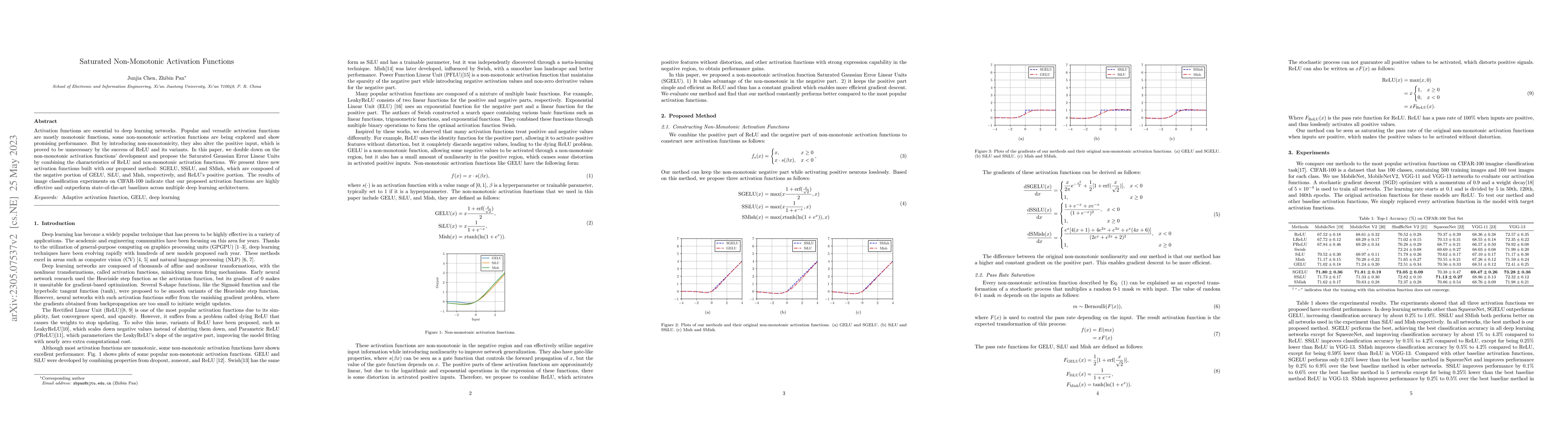 Thumbnail for Saturated Non-Monotonic Activation Functions