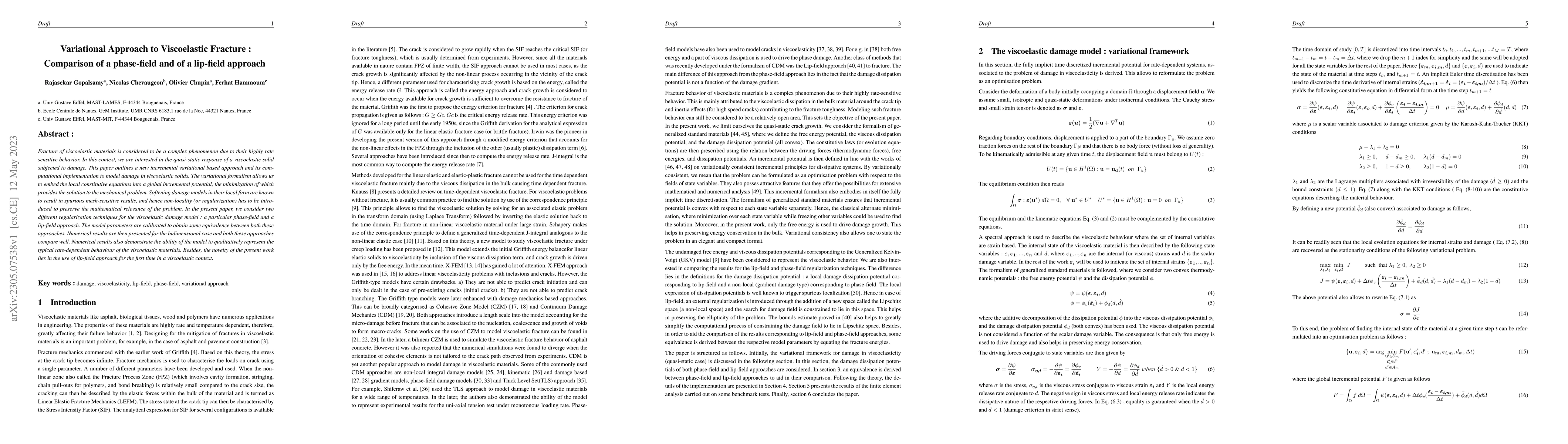 Thumbnail for Variational Approach to Viscoelastic Fracture : Comparison of a
  phase-field and of a lip-field approach