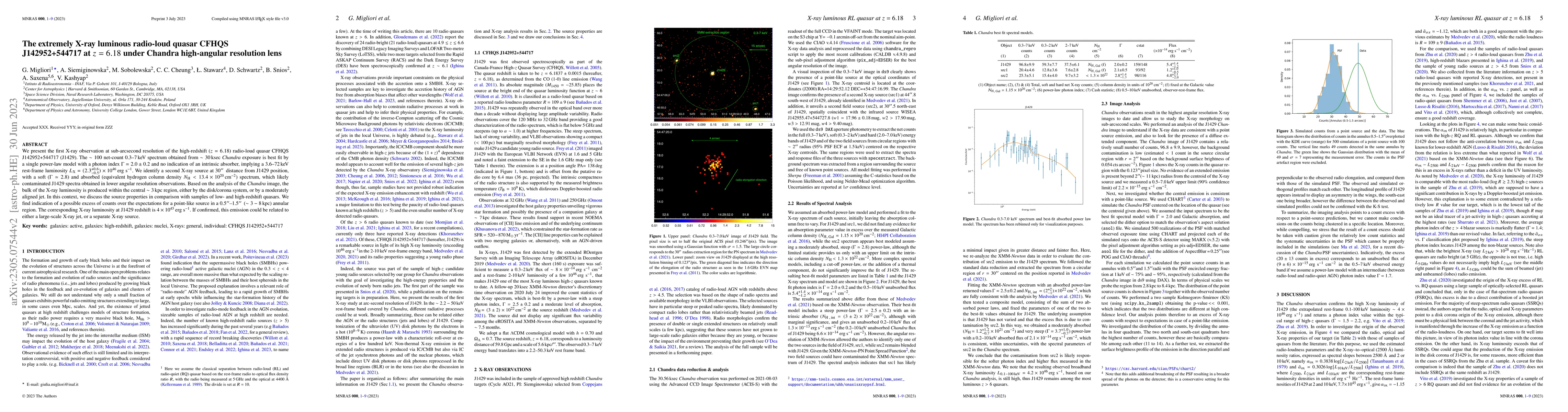 Thumbnail for The extremely X-ray luminous radio-loud quasar CFHQS J142952+544717 at
  $z=6.18$ under Chandra high-angular resolution lens