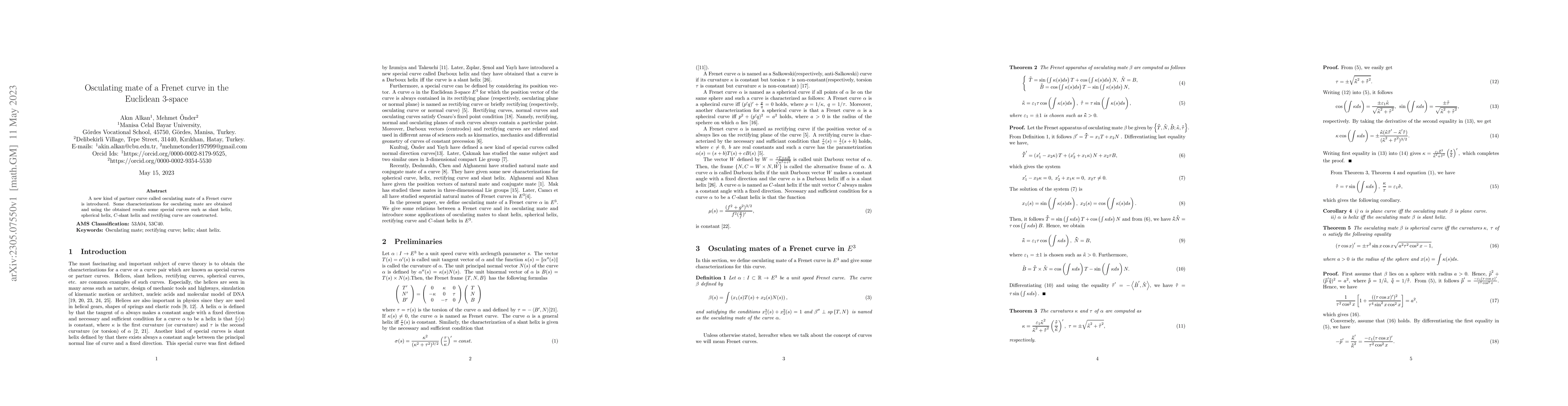 Thumbnail for Osculating mate of a Frenet curve in the Euclidean 3-space