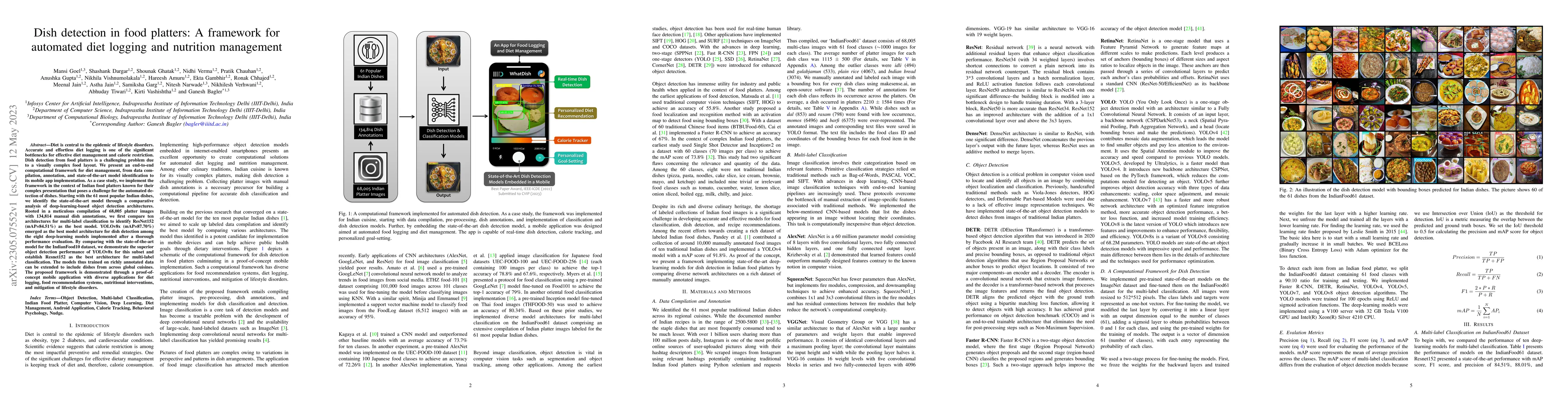 Thumbnail for Dish detection in food platters: A framework for automated diet logging
  and nutrition management