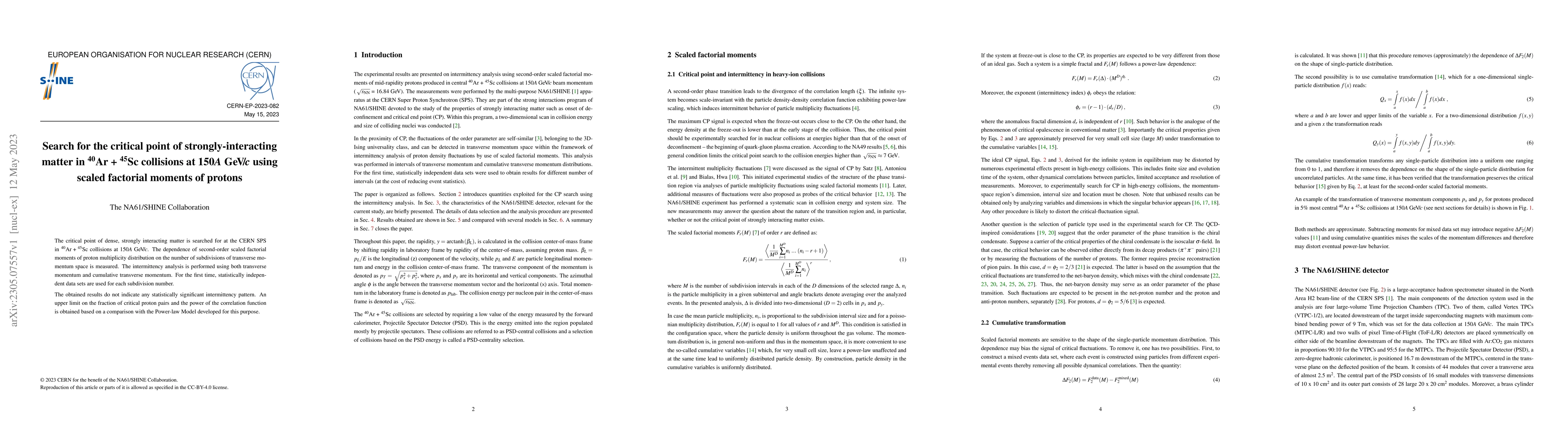 Thumbnail for Search for the critical point of strongly-interacting matter in
  ${}^{40}$Ar + ${}^{45}$Sc collisions at 150A GeV/c using scaled factorial
  moments of protons