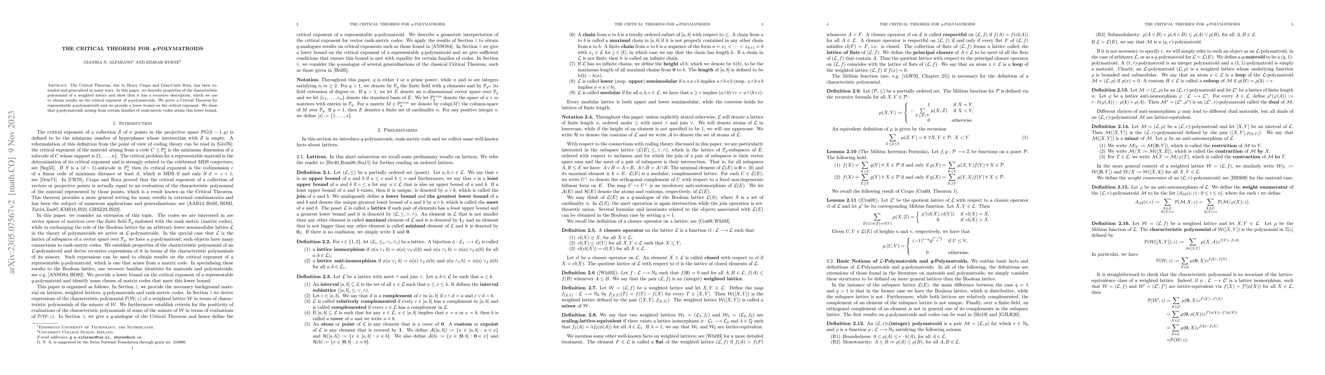 Thumbnail for The Critical Theorem for q-Polymatroids
