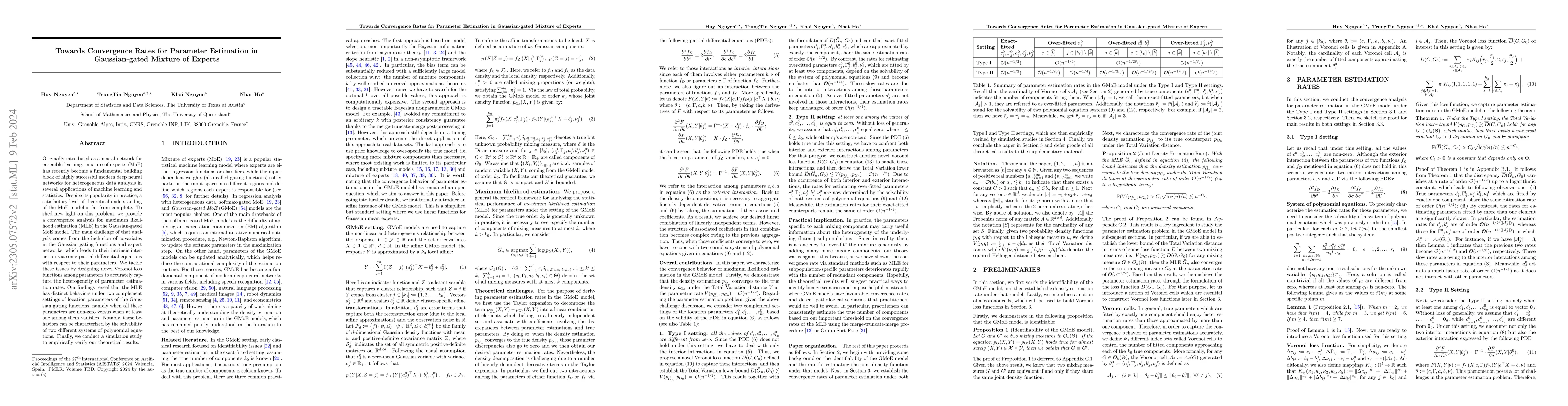 Thumbnail for Towards Convergence Rates for Parameter Estimation in Gaussian-gated
  Mixture of Experts