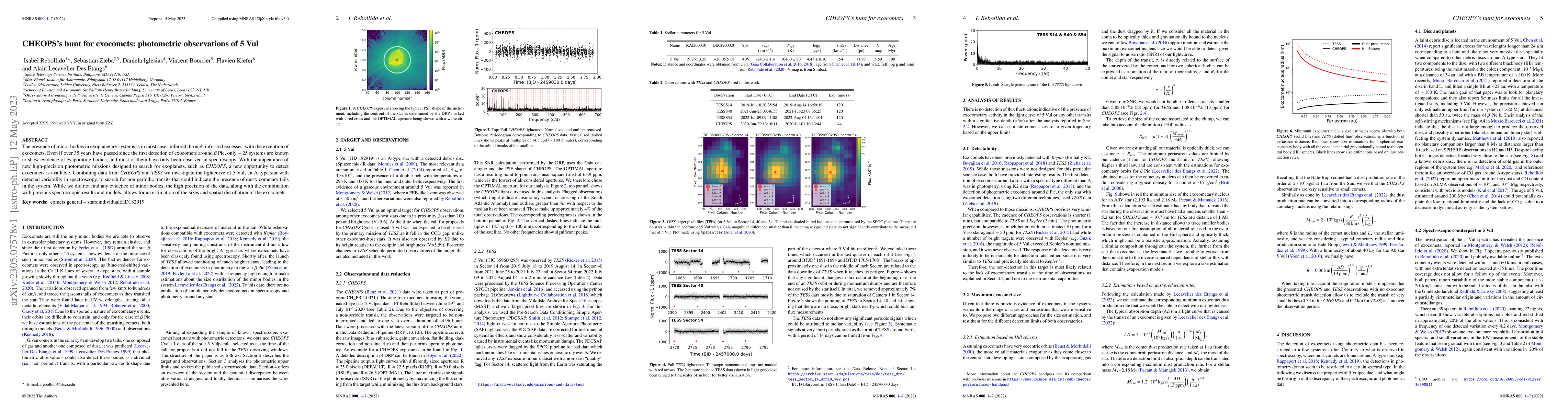 Thumbnail for CHEOPS's hunt for exocomets: photometric observations of 5 Vul