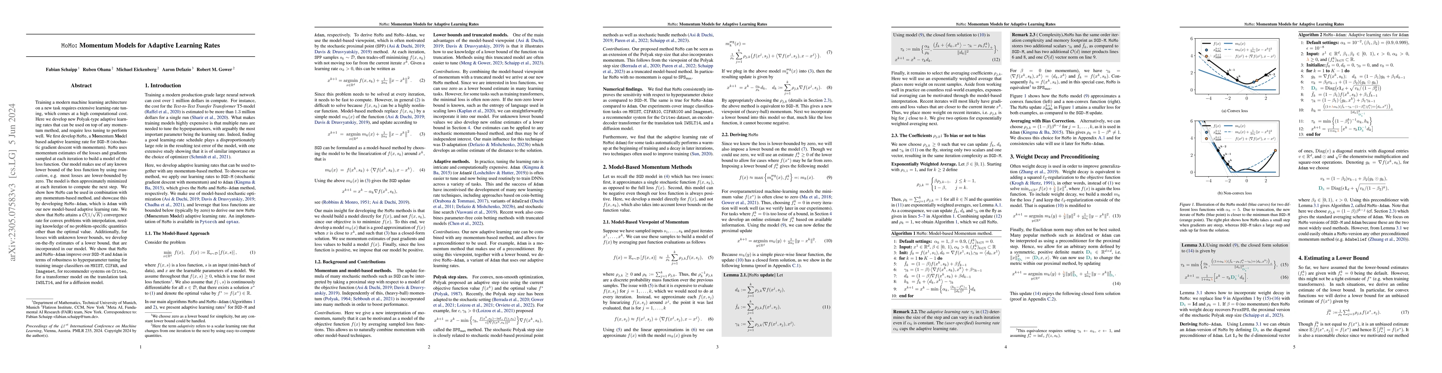 Thumbnail for MoMo: Momentum Models for Adaptive Learning Rates