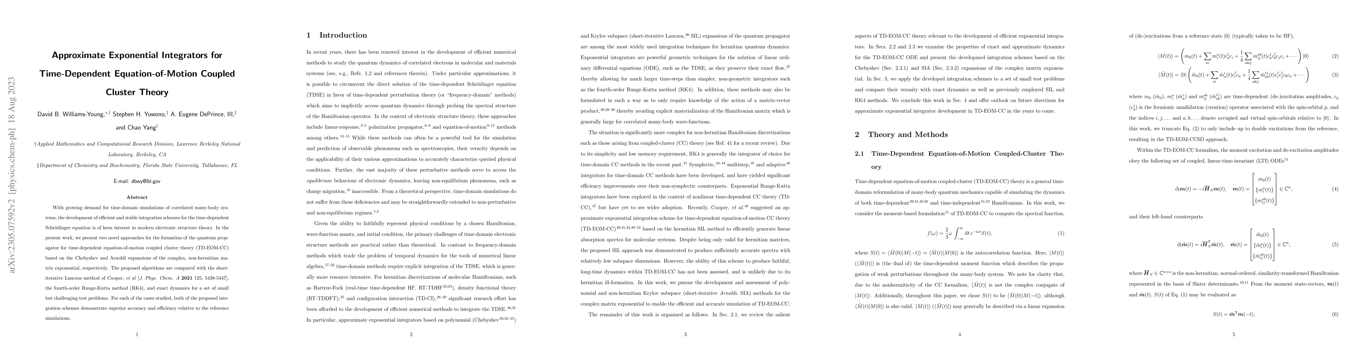 Thumbnail for Approximate Exponential Integrators for Time-Dependent
  Equation-of-Motion Coupled Cluster Theory