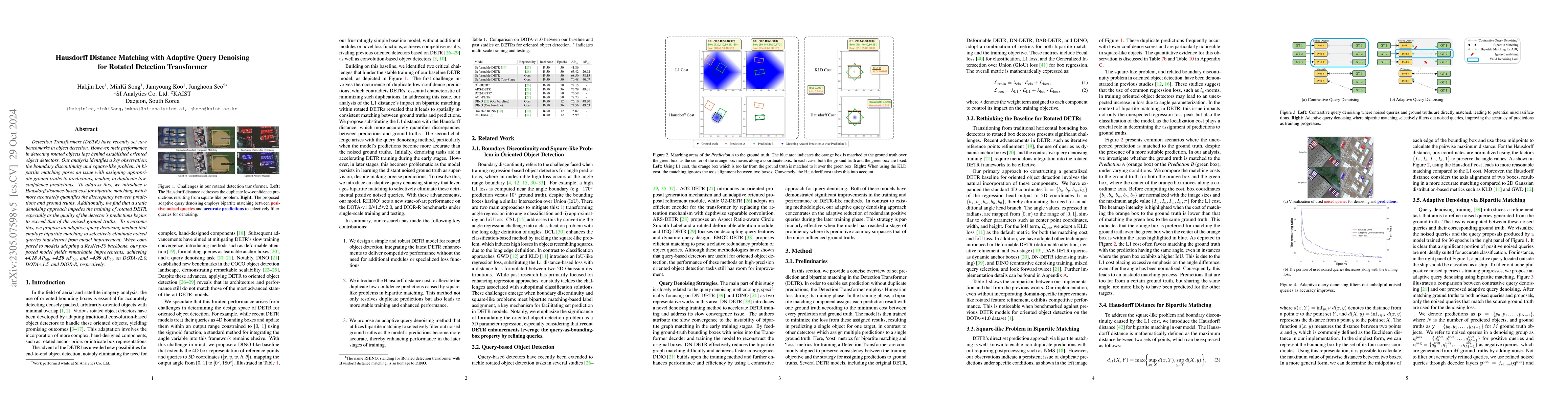 Thumbnail for Hausdorff Distance Matching with Adaptive Query Denoising for Rotated
  Detection Transformer