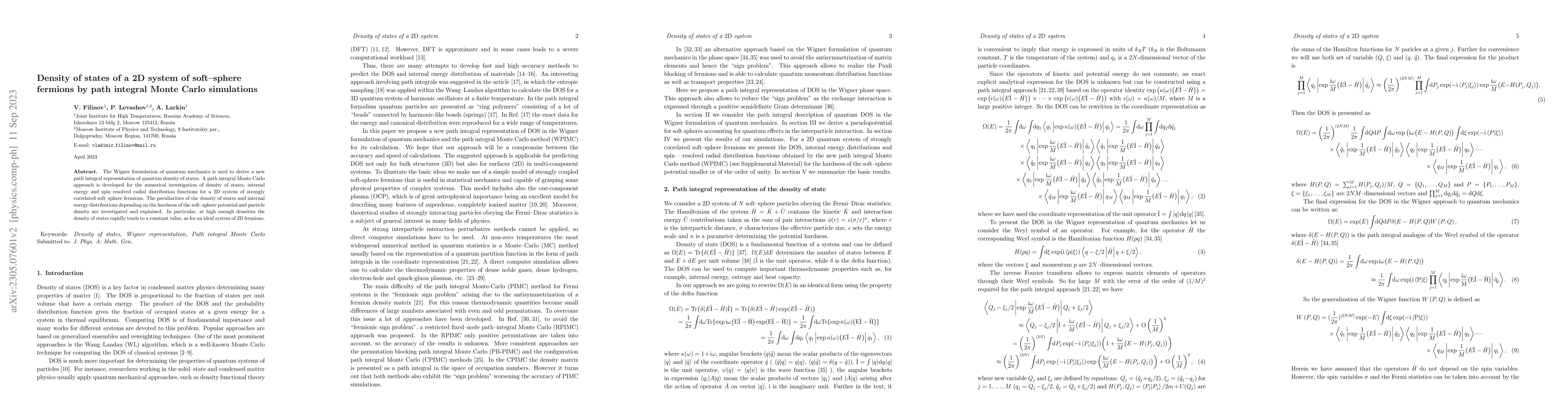 Thumbnail for Density of states of a 2D system of soft--sphere fermions by path
  integral Monte Carlo simulations