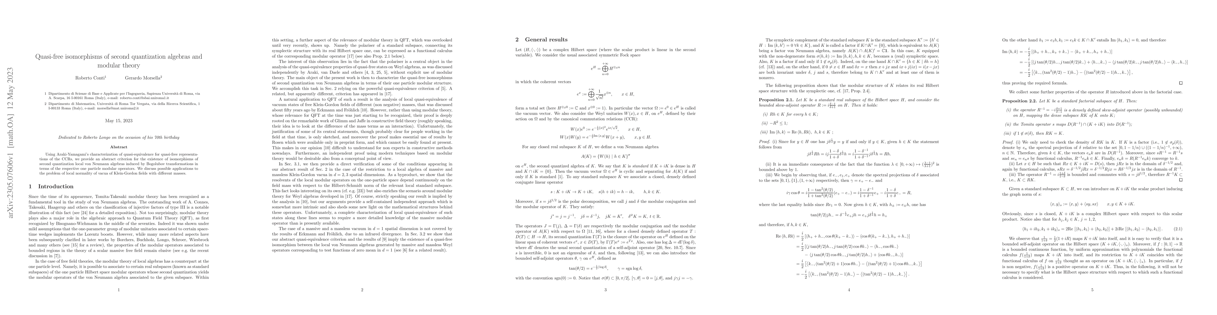Thumbnail for Quasi-free isomorphisms of second quantisation algebras and modular
  theory