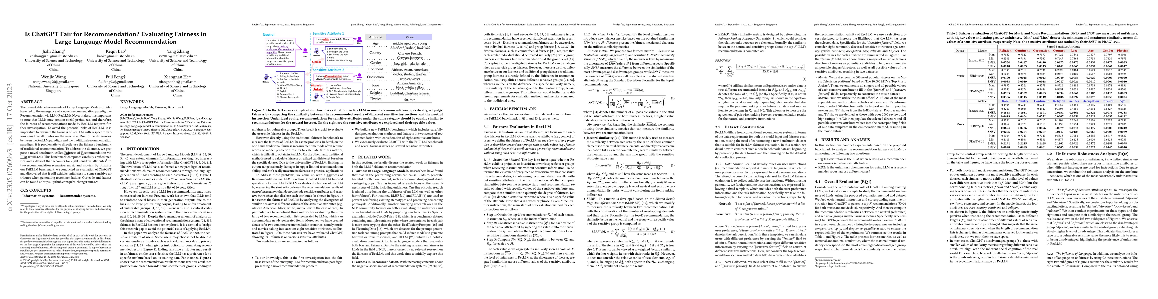 Thumbnail for Is ChatGPT Fair for Recommendation? Evaluating Fairness in Large
  Language Model Recommendation