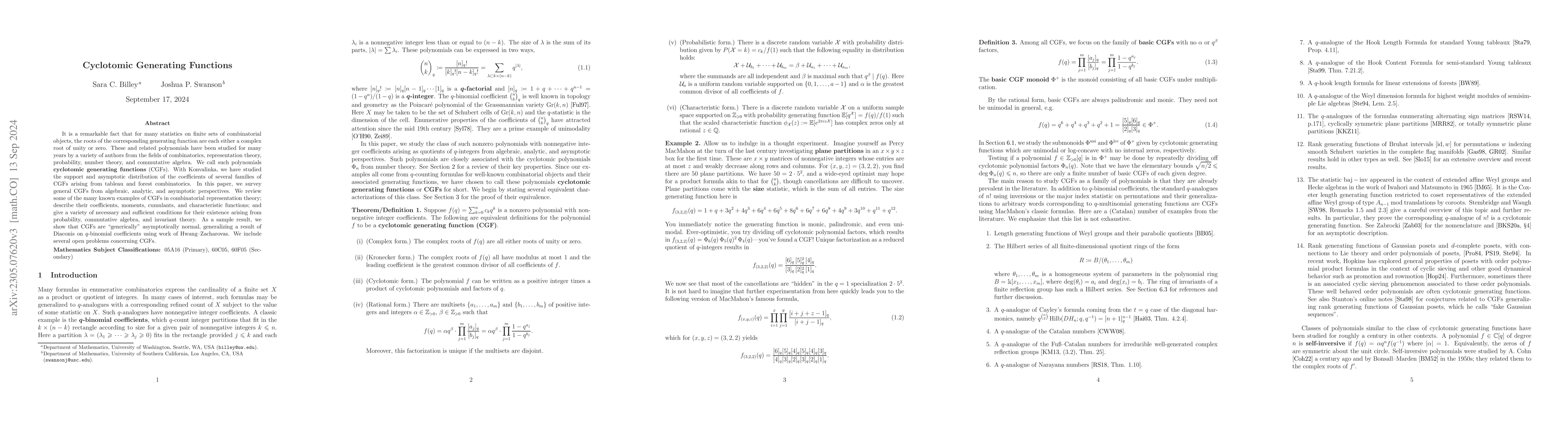 Thumbnail for Cyclotomic generating functions