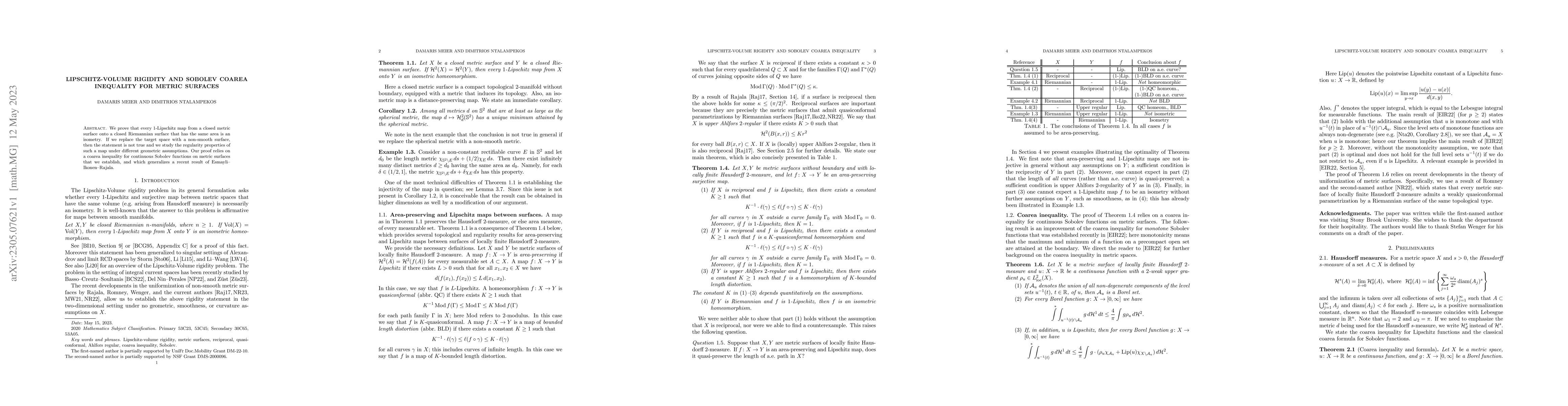 Thumbnail for Lipschitz-Volume rigidity and Sobolev coarea inequality for metric
  surfaces