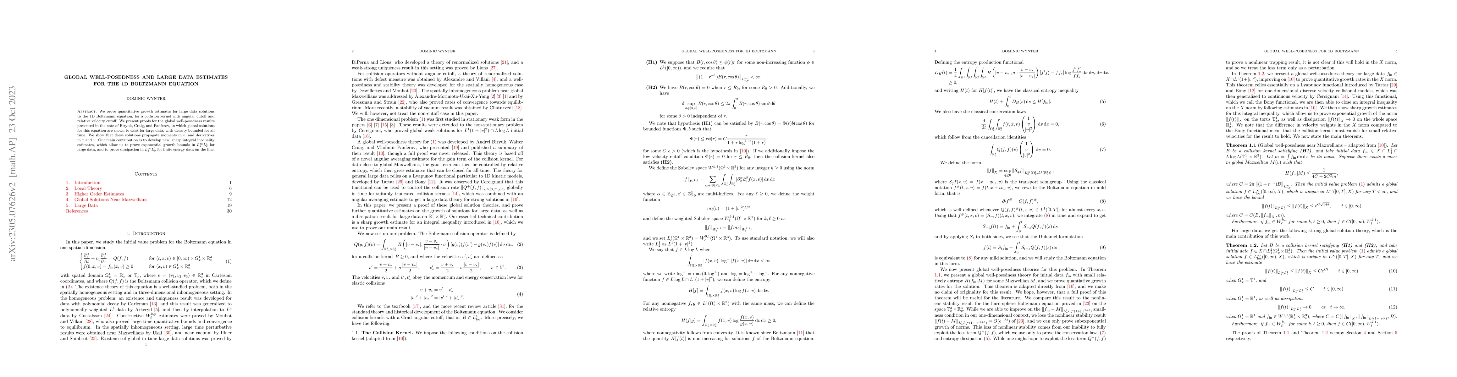 Thumbnail for Global Well-Posedness and Large Data Estimates for the 1D Boltzmann
  Equation
