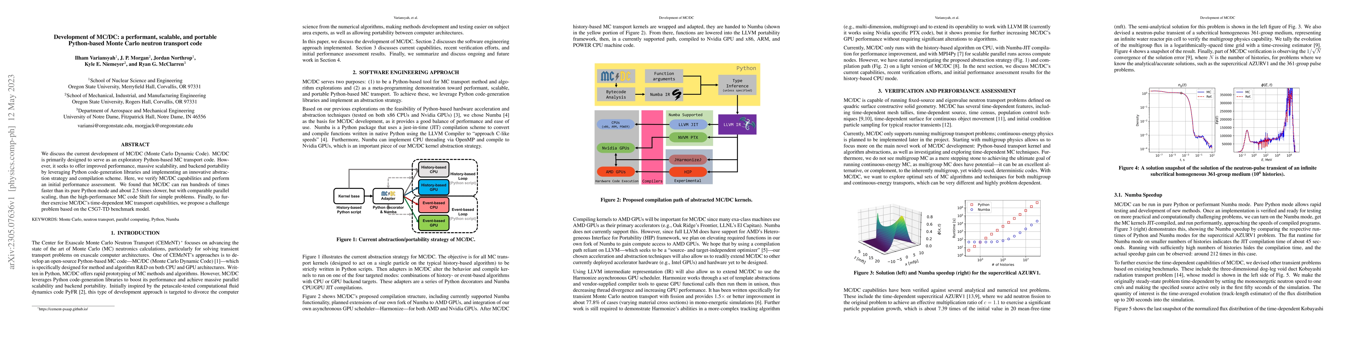 Thumbnail for Development of MC/DC: a performant, scalable, and portable Python-based
  Monte Carlo neutron transport code