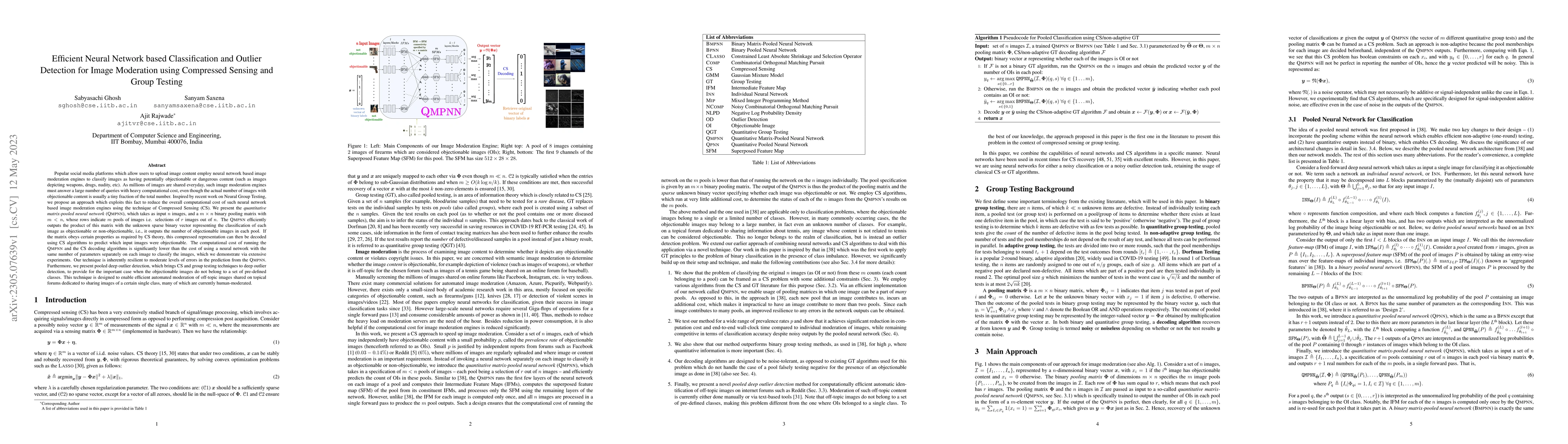 Thumbnail for Efficient Neural Network based Classification and Outlier Detection for
  Image Moderation using Compressed Sensing and Group Testing