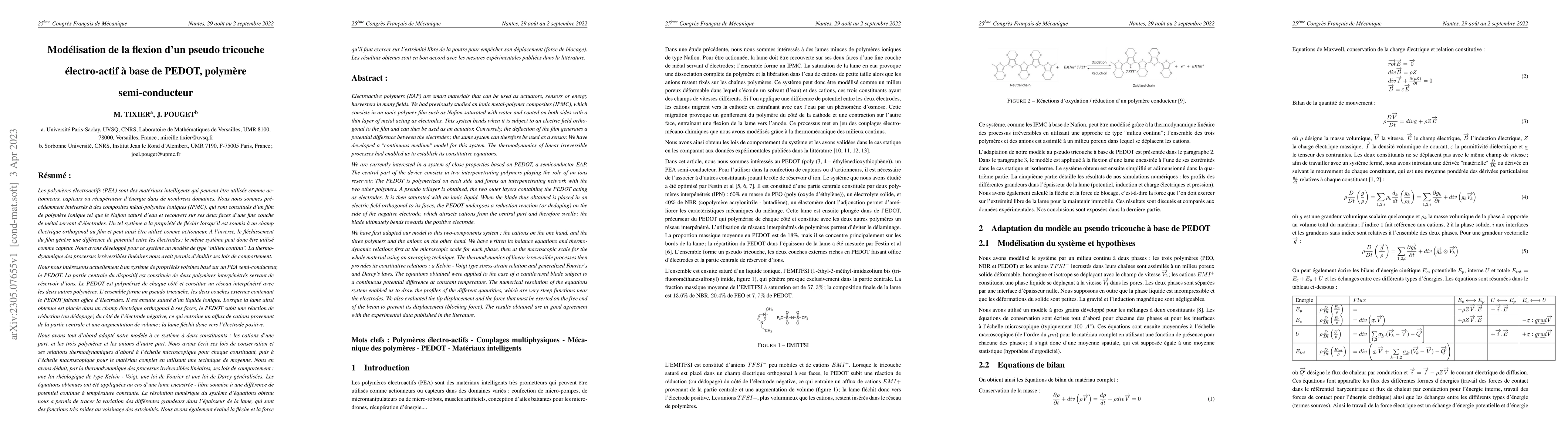 Thumbnail for Modeling of the bending of an electroactive pseudo trilayer based on
  PEDOT, a semiconductor polymer