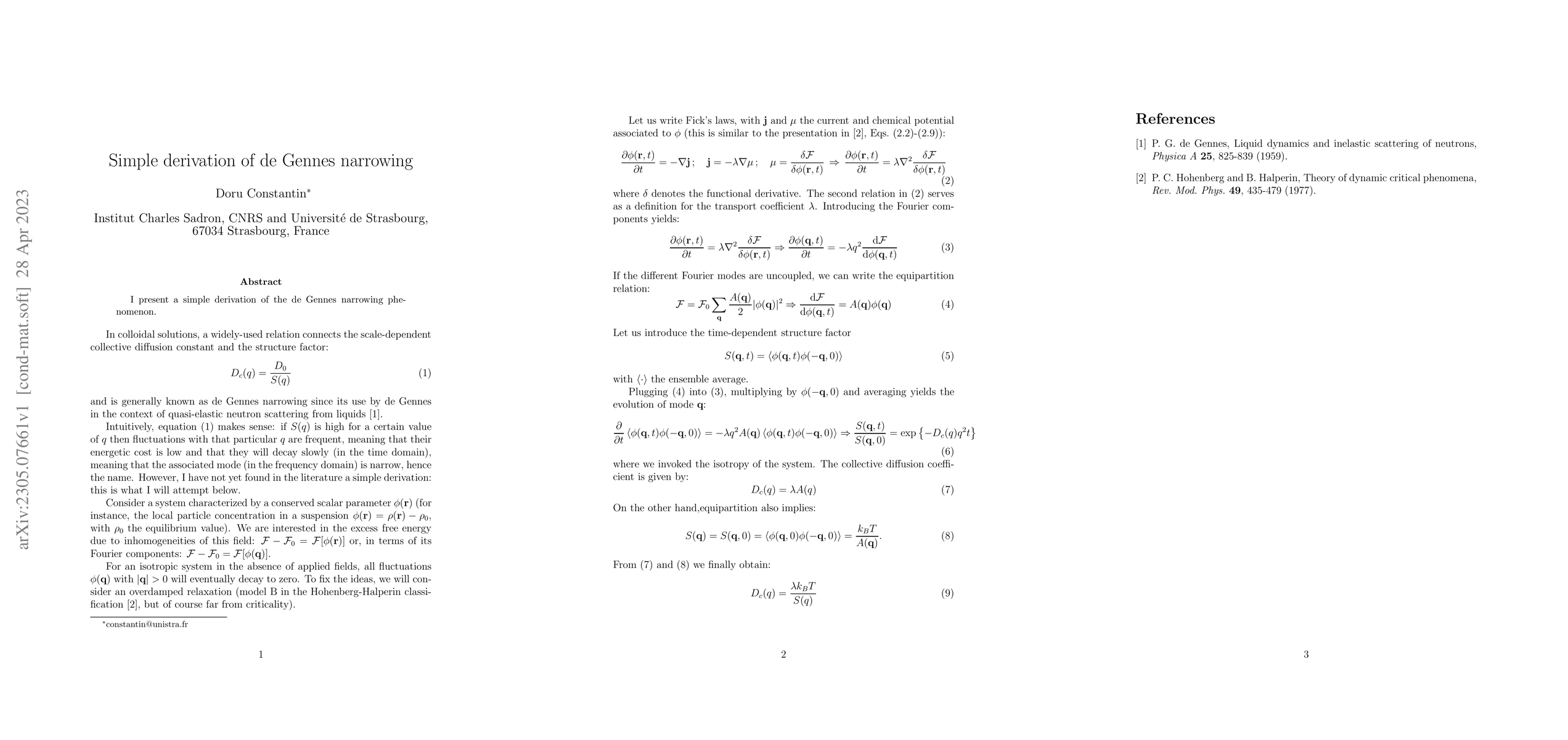 Thumbnail for Simple derivation of de Gennes narrowing