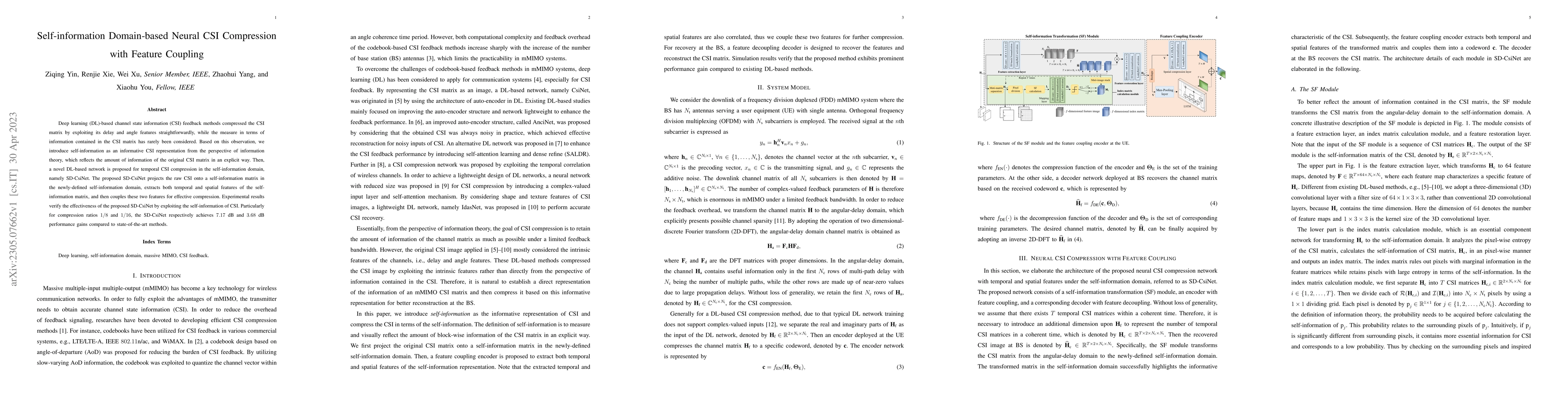 Thumbnail for Self-information Domain-based Neural CSI Compression with Feature
  Coupling