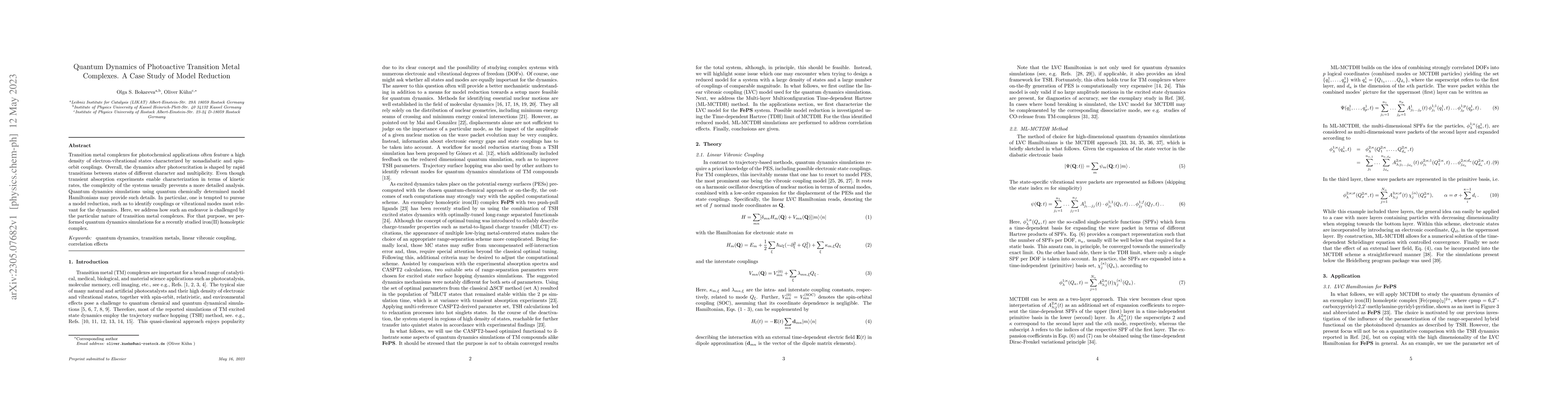 Thumbnail for Quantum Dynamics of Photoactive Transition Metal Complexes. A Case Study
  of Model Reduction