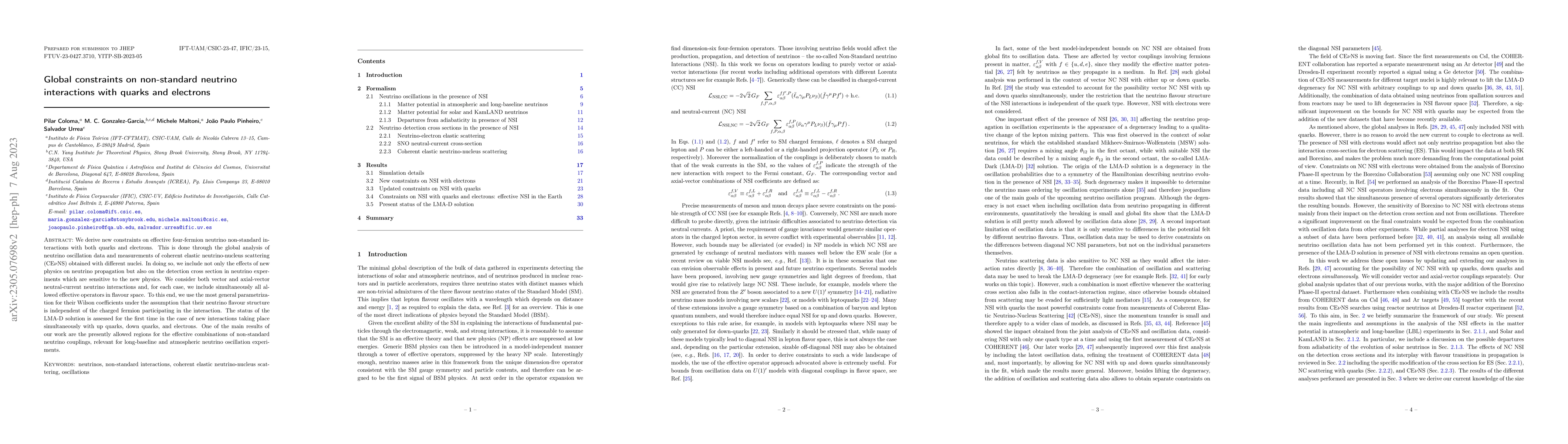 Thumbnail for Global constraints on non-standard neutrino interactions with quarks and
  electrons
