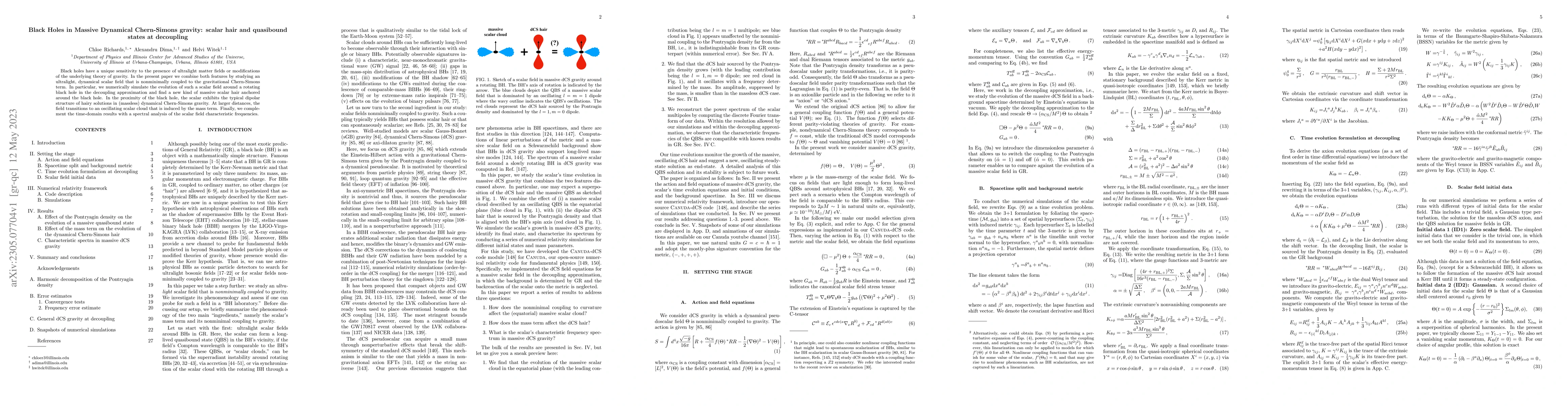 Thumbnail for Black Holes in Massive Dynamical Chern-Simons gravity: scalar hair and
  quasibound states at decoupling