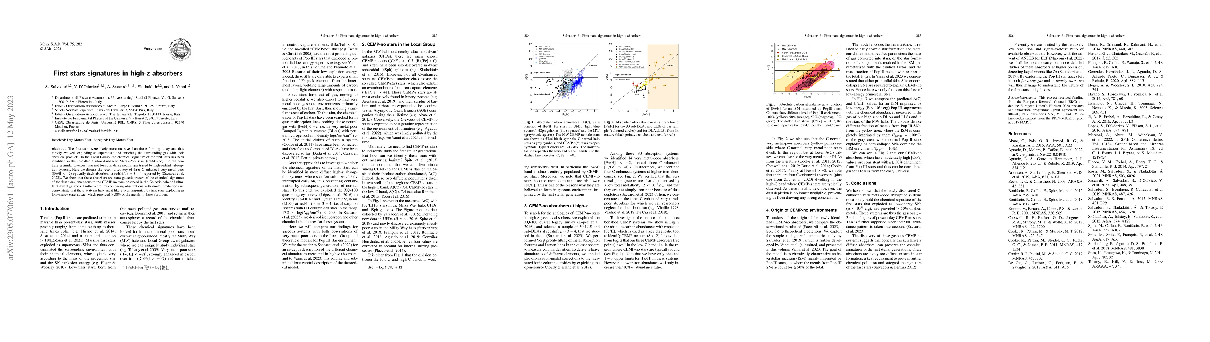 Thumbnail for First stars signatures in high-z absorbers