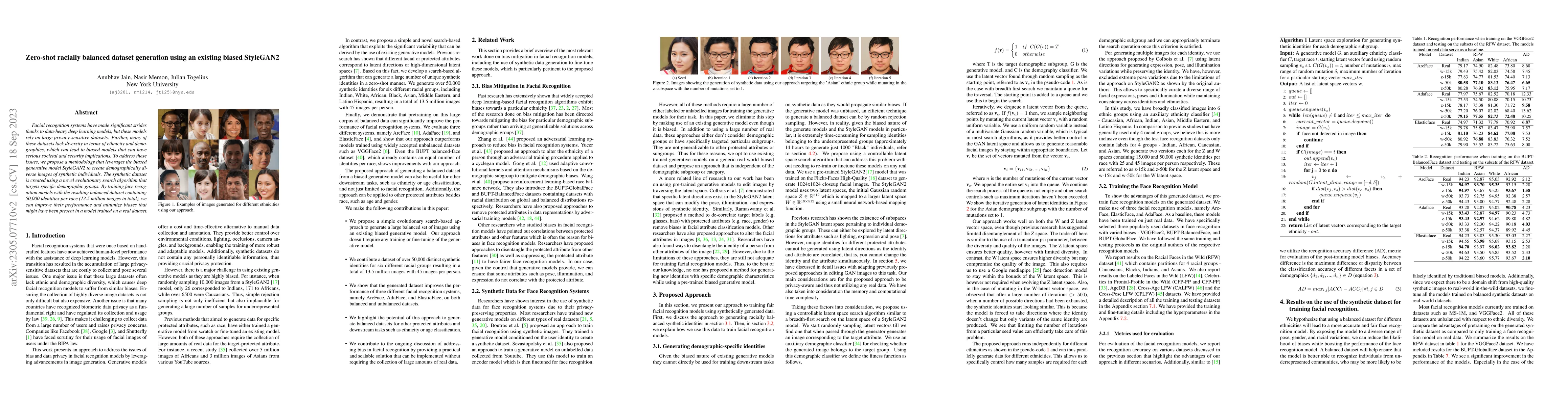 Thumbnail for Zero-shot racially balanced dataset generation using an existing biased
  StyleGAN2