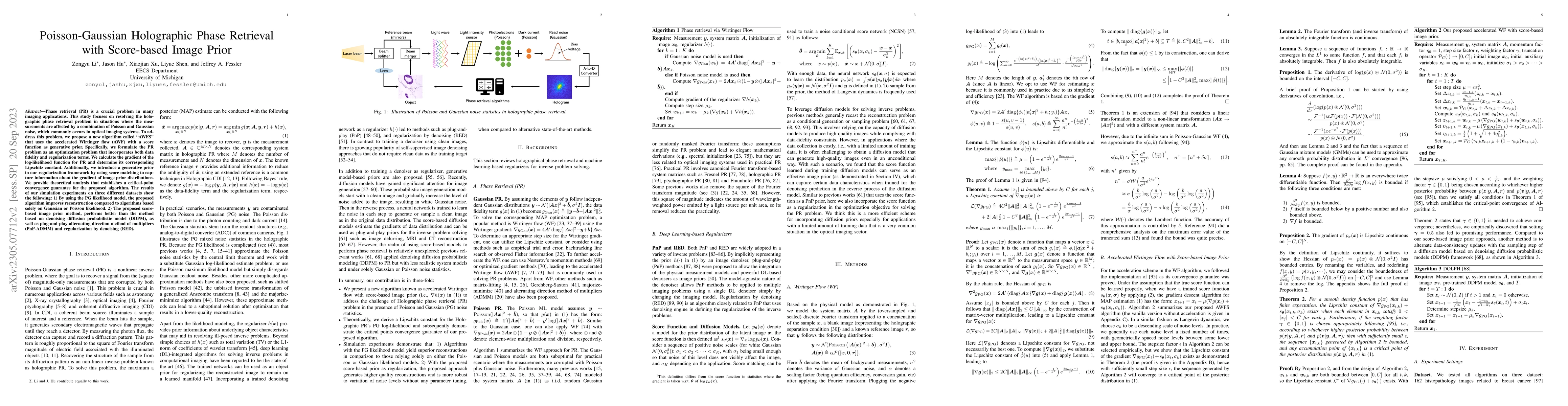 Thumbnail for Poisson-Gaussian Holographic Phase Retrieval with Score-based Image
  Prior