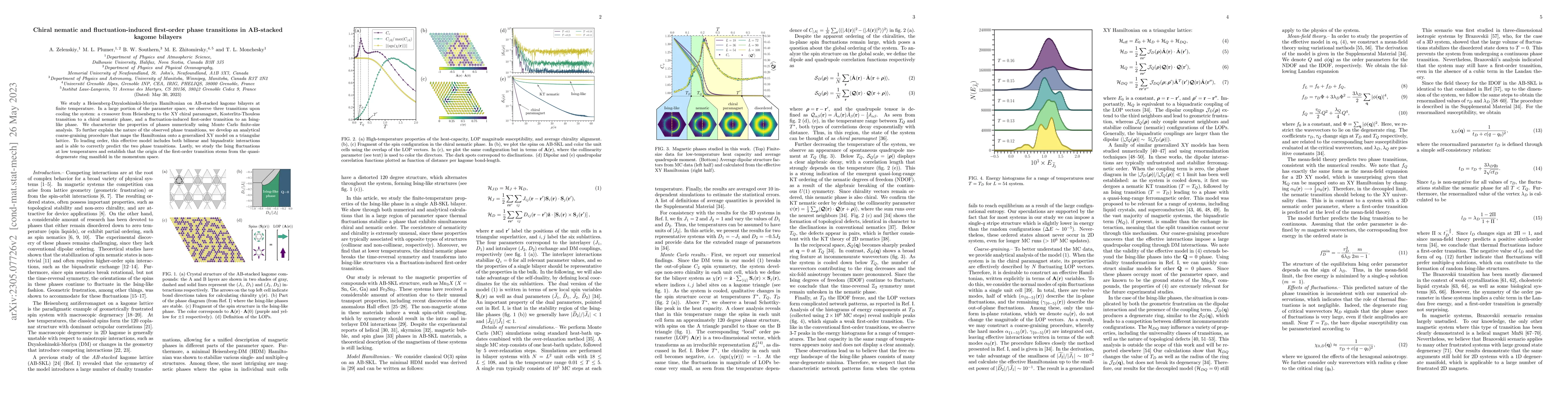 Thumbnail for Chiral nematic and fluctuation-induced first-order phase transitions in
  AB-stacked kagome bilayers
