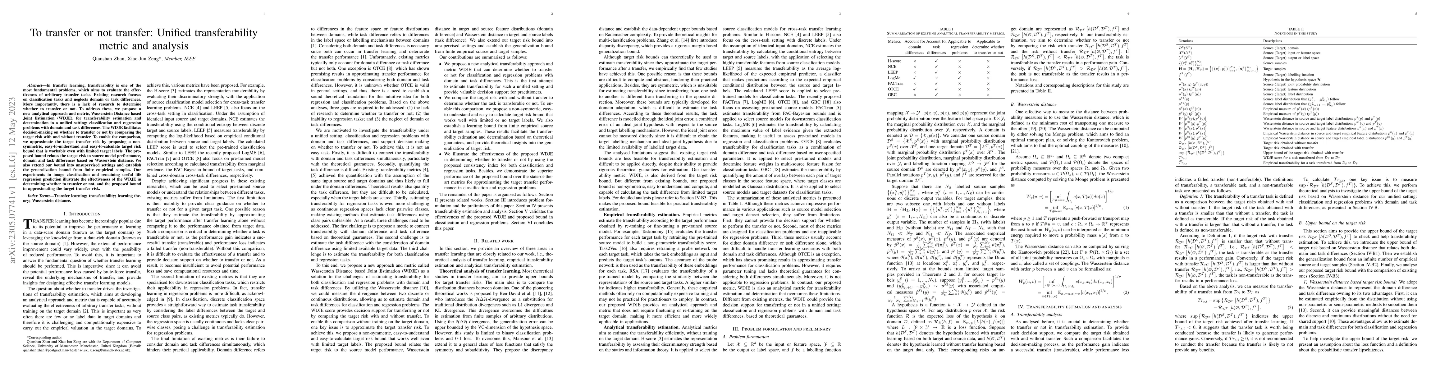 Thumbnail for To transfer or not transfer: Unified transferability metric and analysis