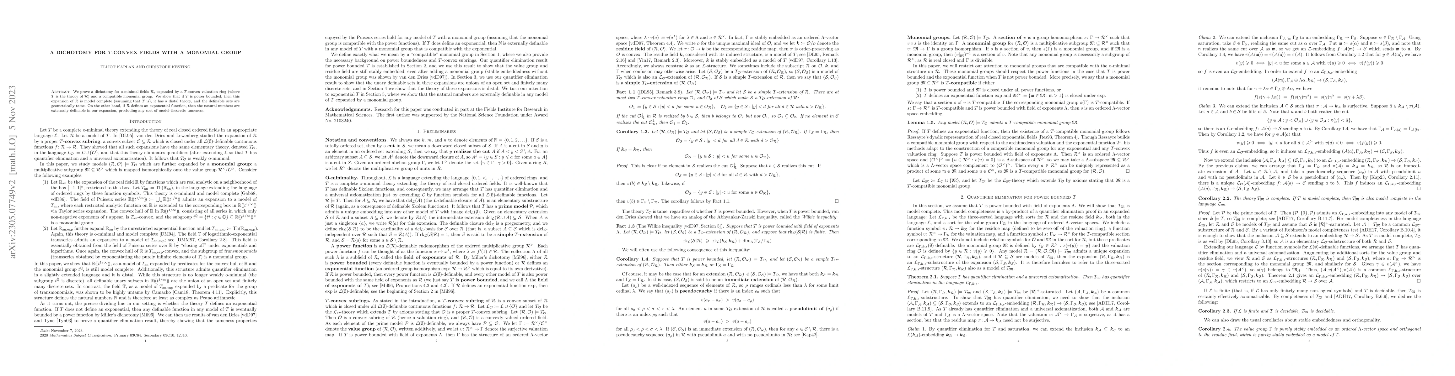 Thumbnail for A dichotomy for $T$-convex fields with a monomial group
