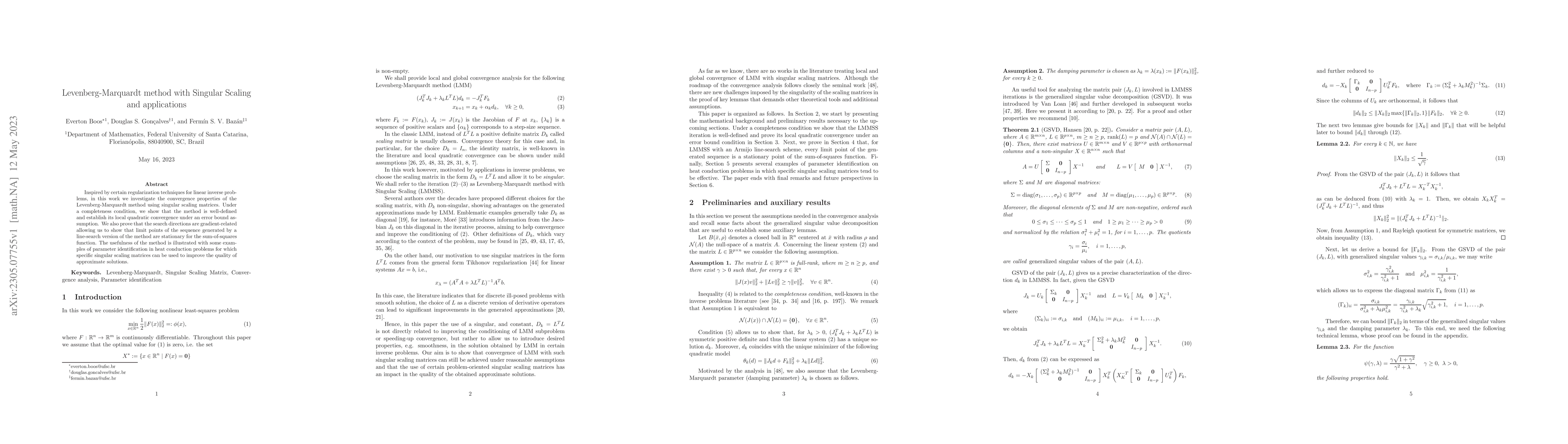 Thumbnail for Levenberg-Marquardt method with Singular Scaling and applications