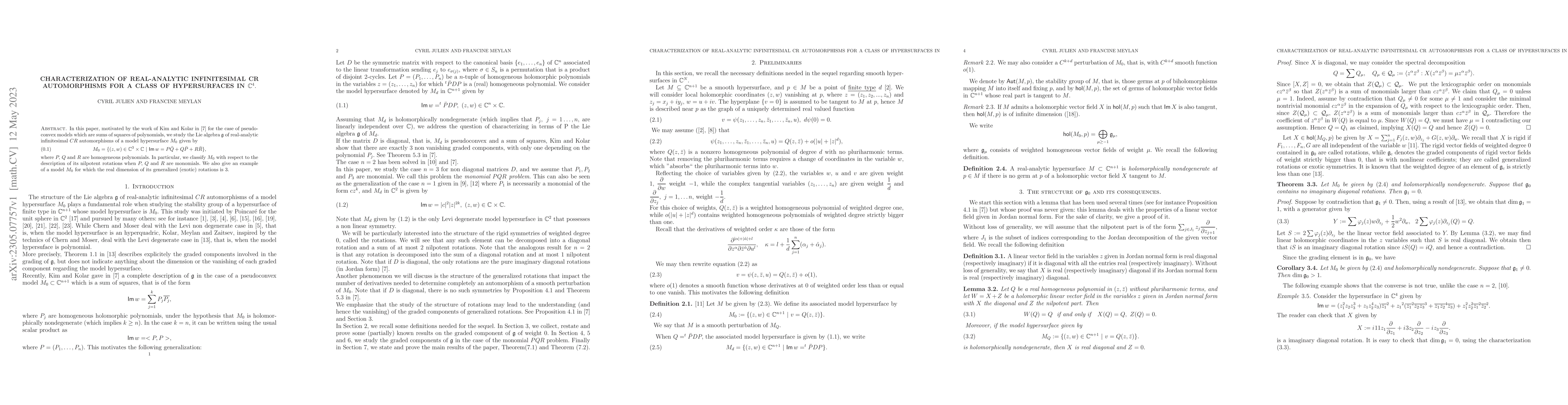 Thumbnail for Characterization of real-analytic infinitesimal CR automorphisms for a
  class of hypersurfaces in $\Bbb C^4.$