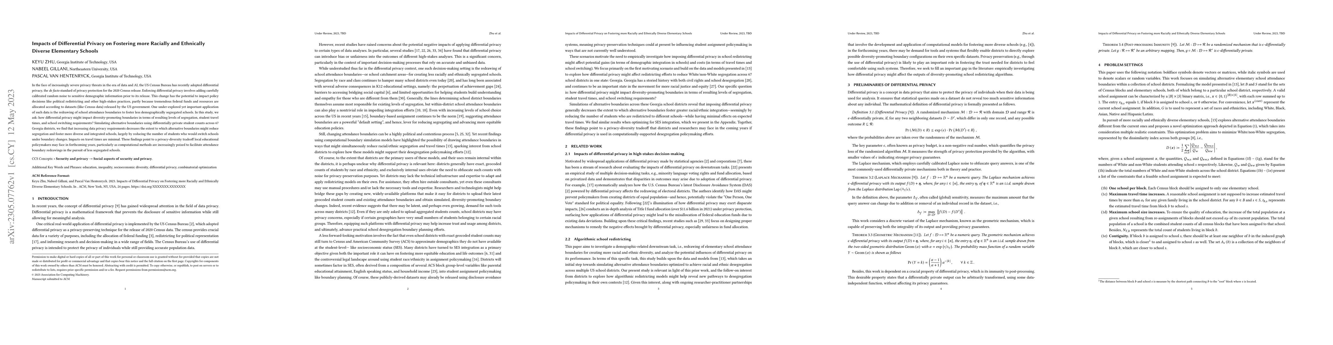 Thumbnail for Impacts of Differential Privacy on Fostering more Racially and
  Ethnically Diverse Elementary Schools