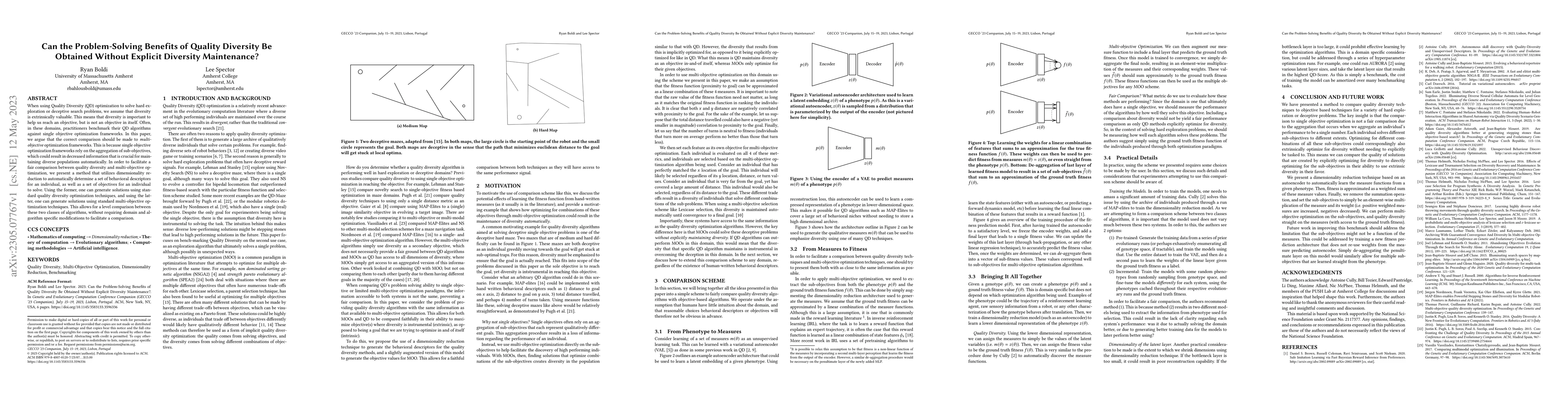Thumbnail for Can the Problem-Solving Benefits of Quality Diversity Be Obtained
  Without Explicit Diversity Maintenance?