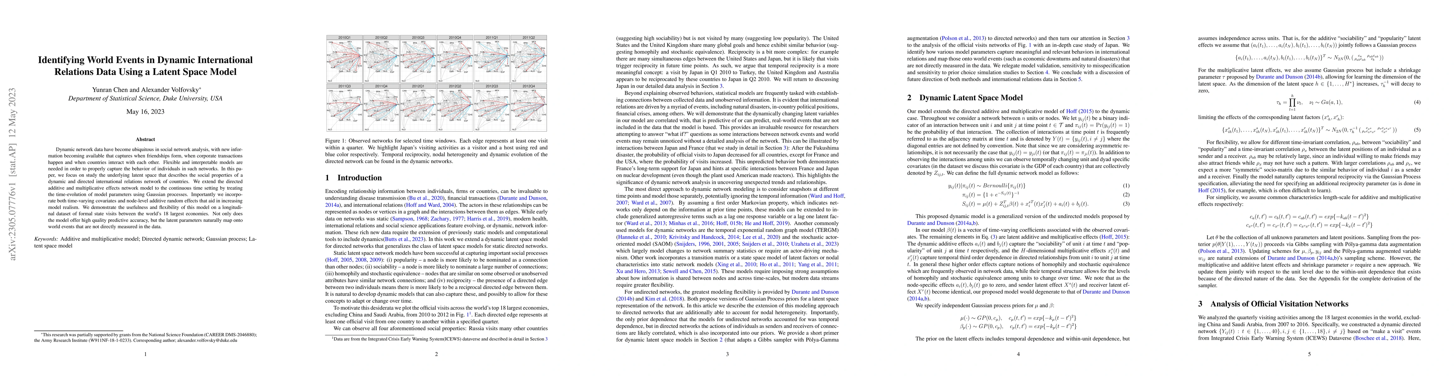 Thumbnail for Identifying World Events in Dynamic International Relations Data Using a
  Latent Space Model