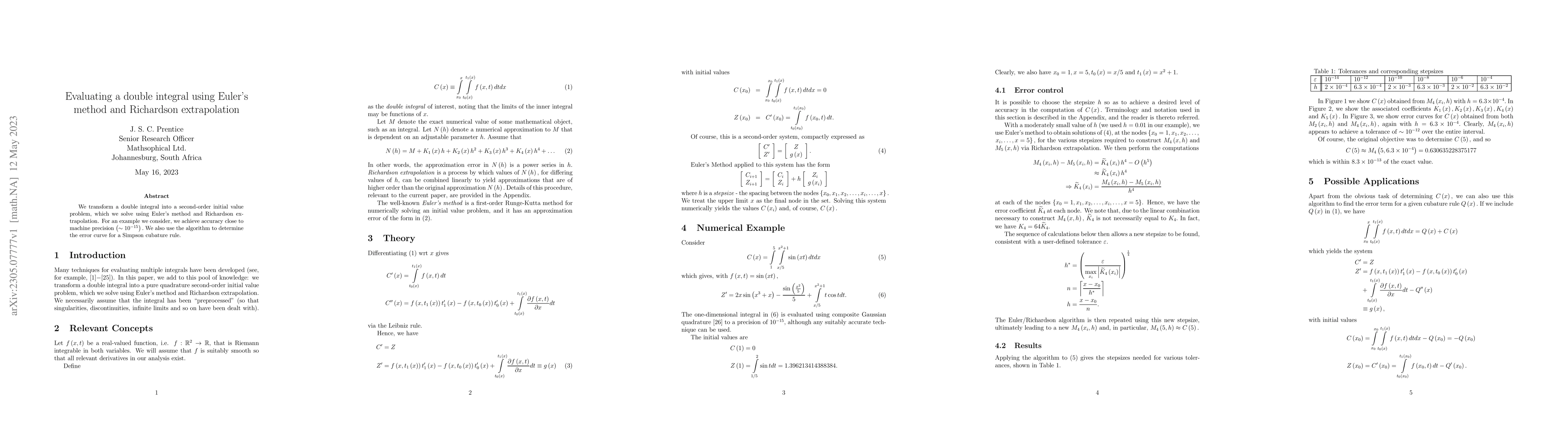 Thumbnail for Evaluating a double integral using Euler's method and Richardson
  extrapolation